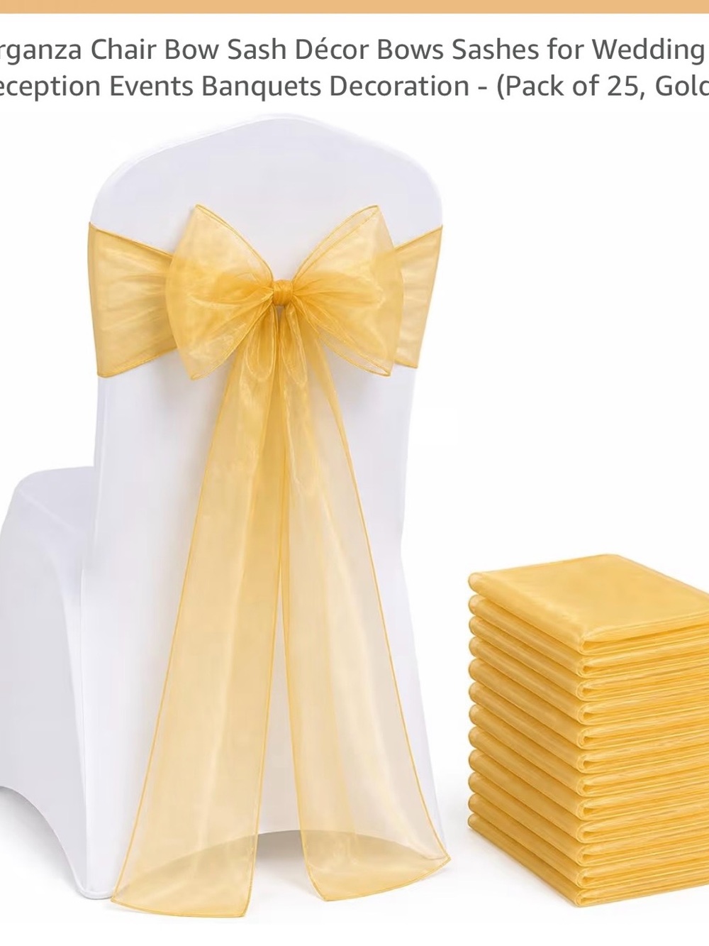 Sheer Gold Organza Chair Sashes - Pack of 25